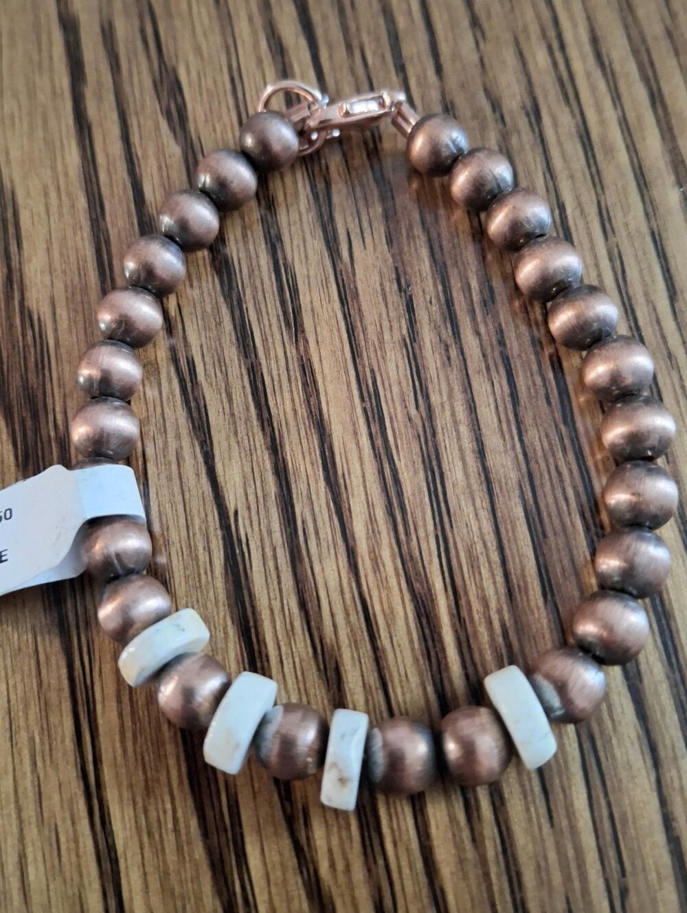 Copper Pearls And Wild Horse Beaded Bracelet 7.5" Long Copper Hardware